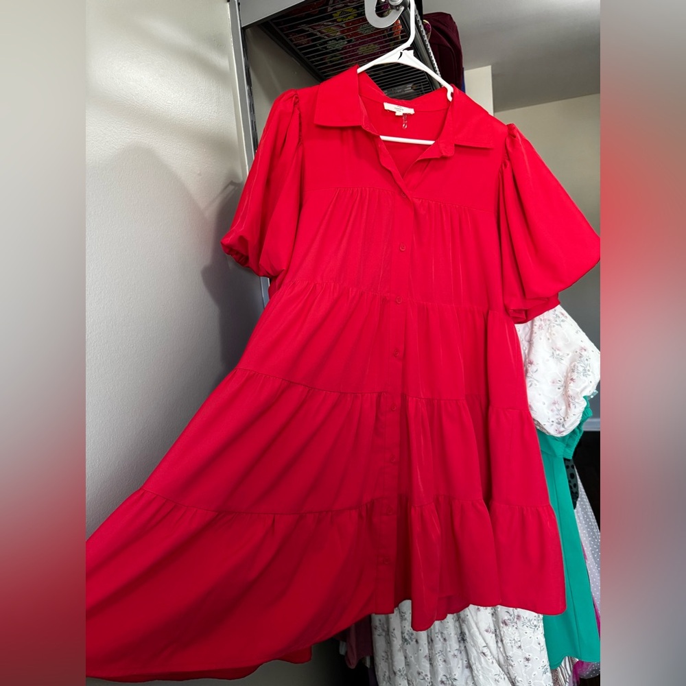 Red maternity dress pink blush maternity